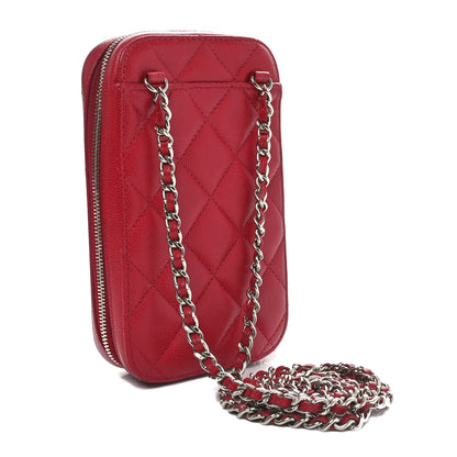 Chanel Caviar Quilted Phone Holder Wallet On Chain WOC Red 2 of 10
