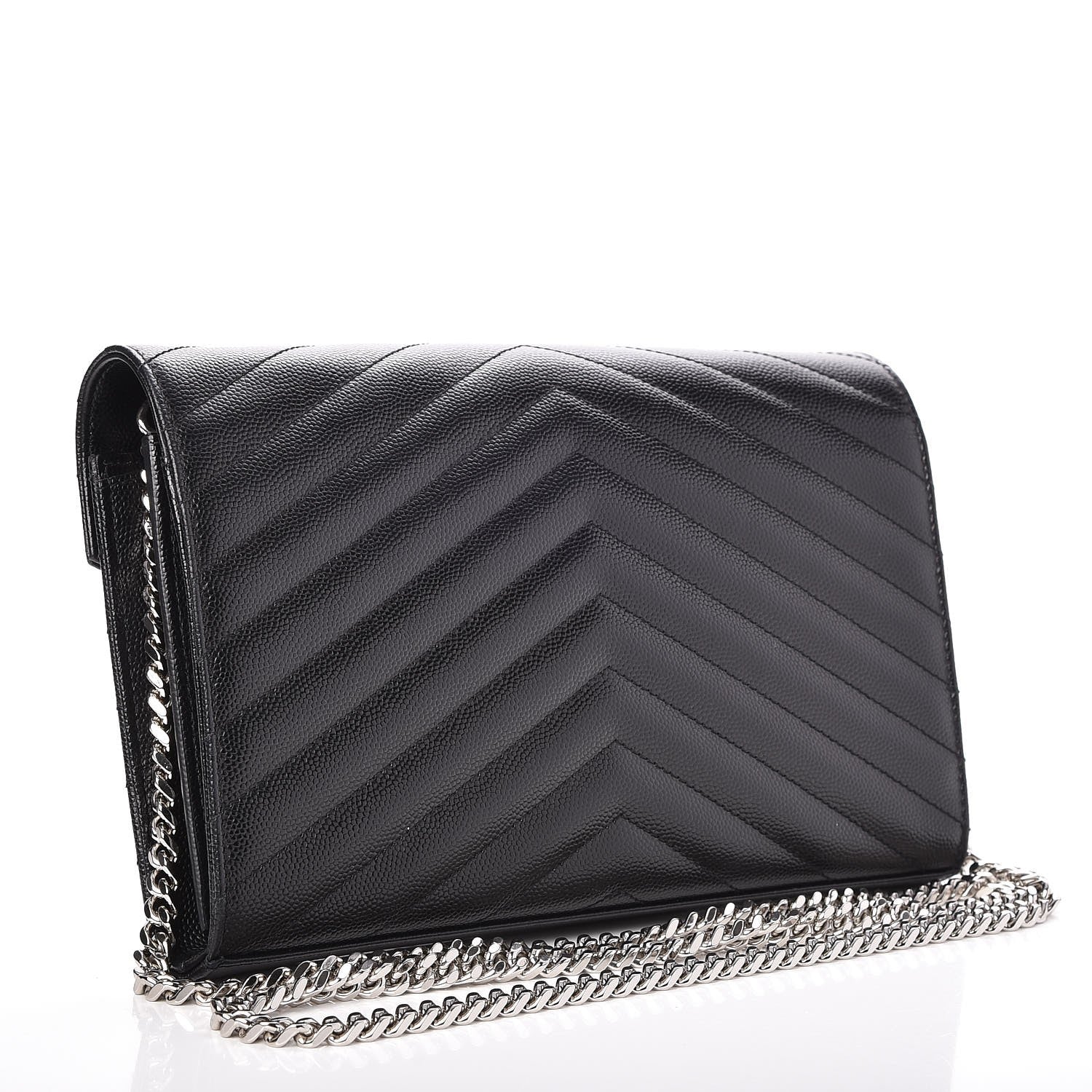 Saint Laurent Grain De Poudre Matelasse Chevron Monogram Chain Wallet Black 3 of 8