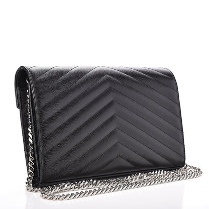Saint Laurent Grain De Poudre Matelasse Chevron Monogram Chain Wallet Black 3 of 8