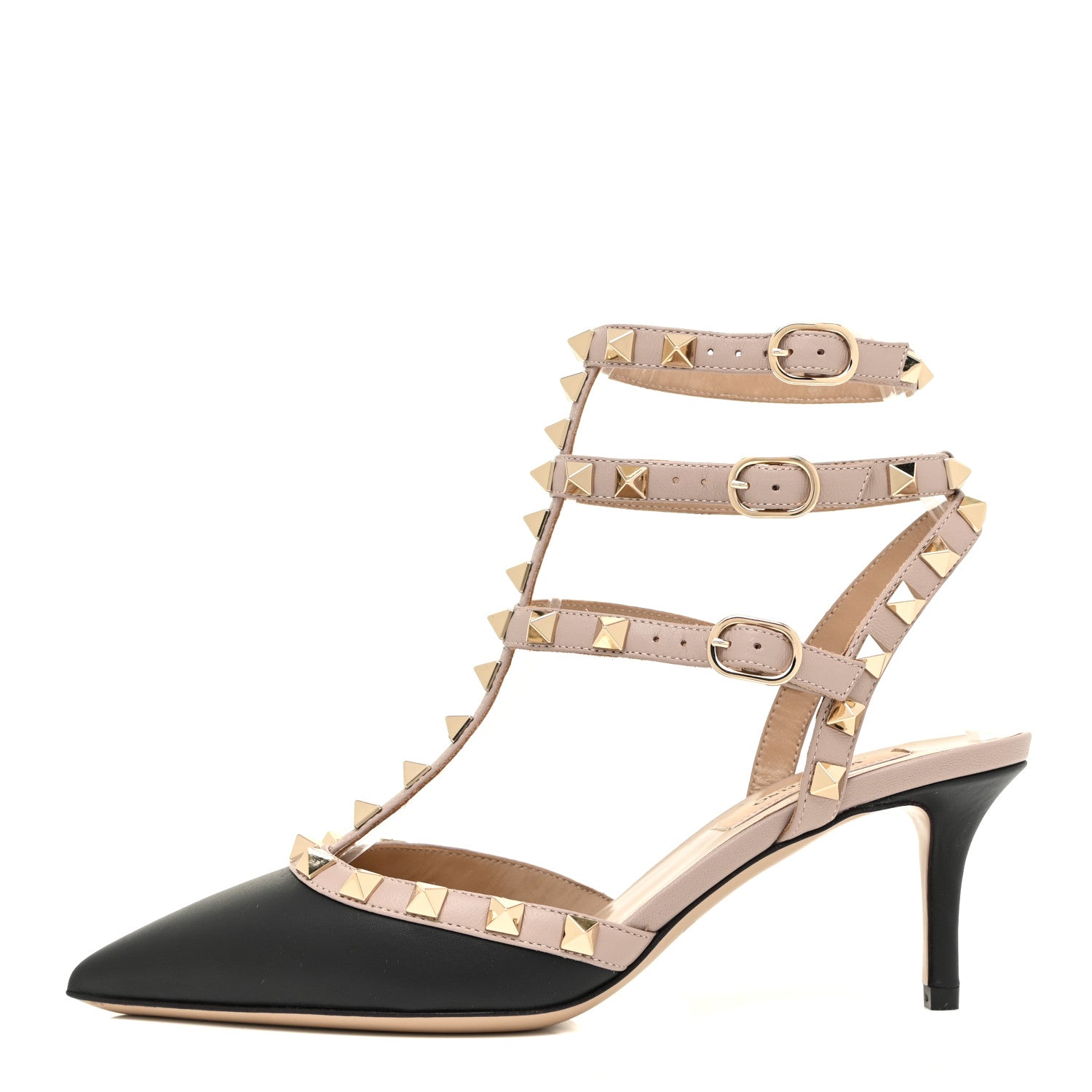 Valentino Garavani Calfskin Nappa Rockstud Ankle Strap 65mm Pumps 35 Black Poudre 1 of 9