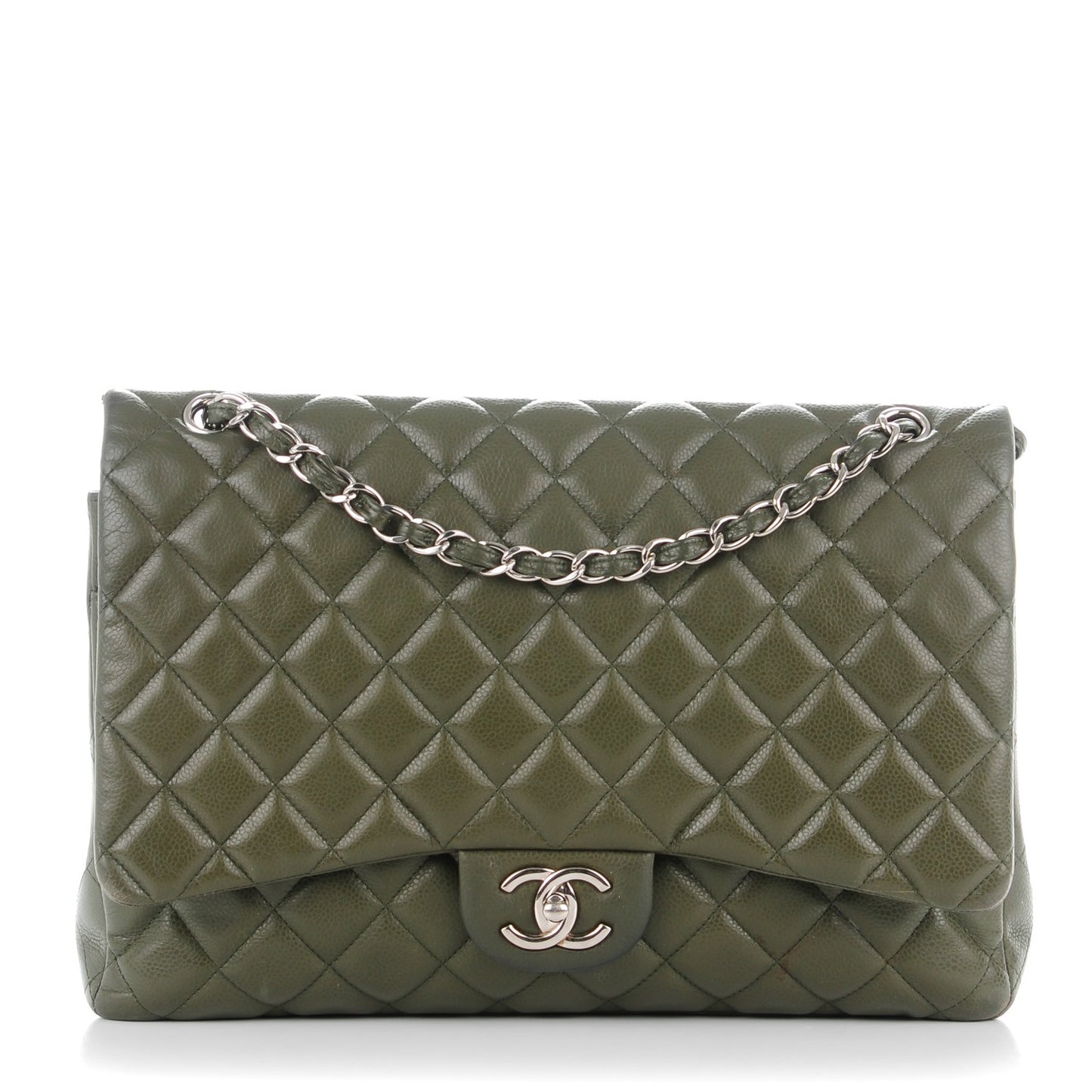 Caviar Quilted Maxi Double Flap Dark Green