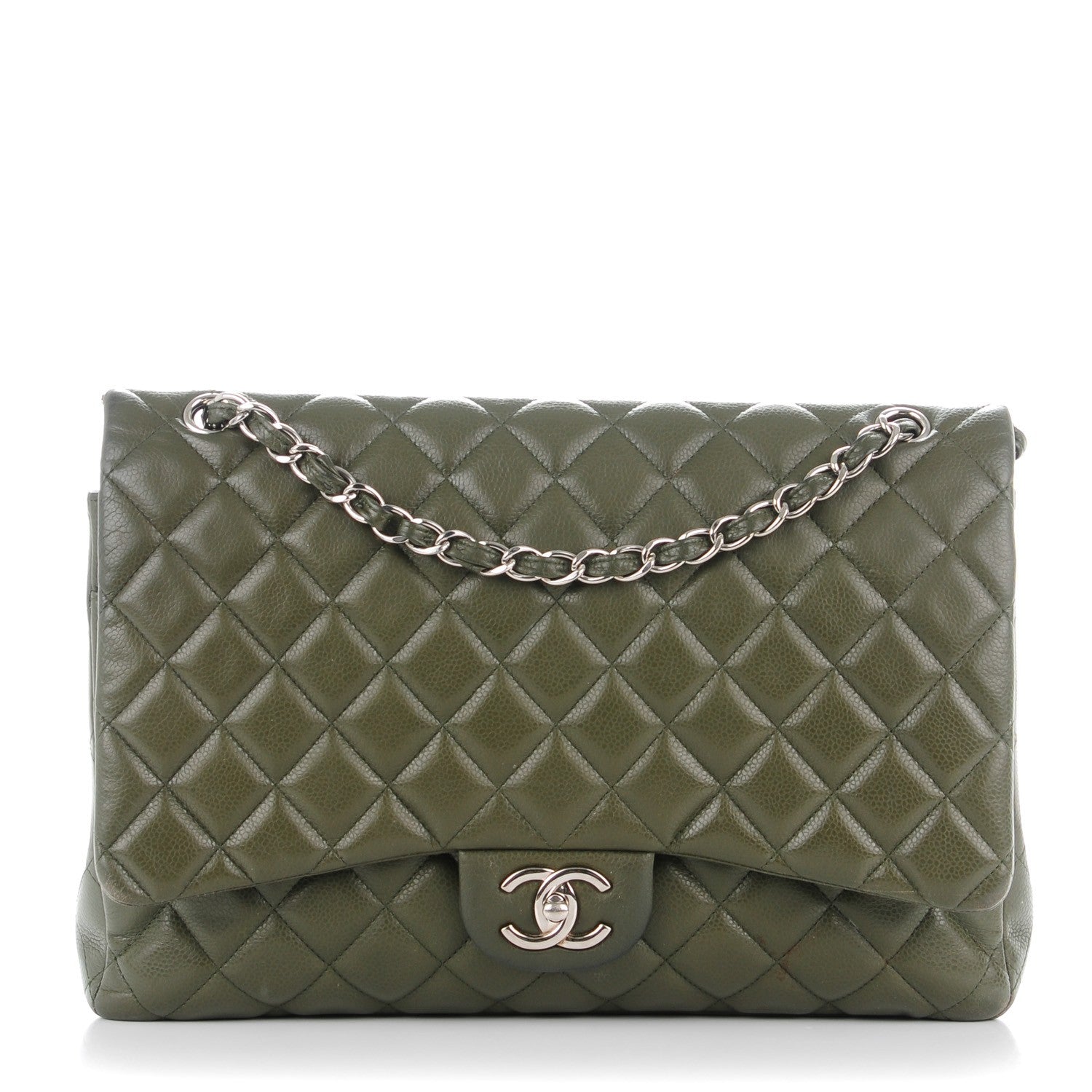 Chanel Caviar Quilted Maxi Double Flap Dark Green 1 of 9