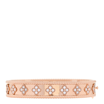 Van Cleef & Arpels 18K Rose Gold Diamond Perlee Clovers Bangle Bracelet S 1 of 4