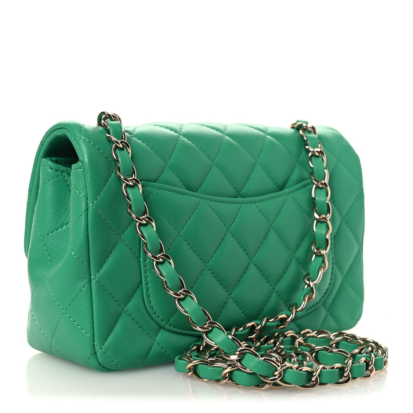 Lambskin Quilted Mini Rectangular Flap Green
