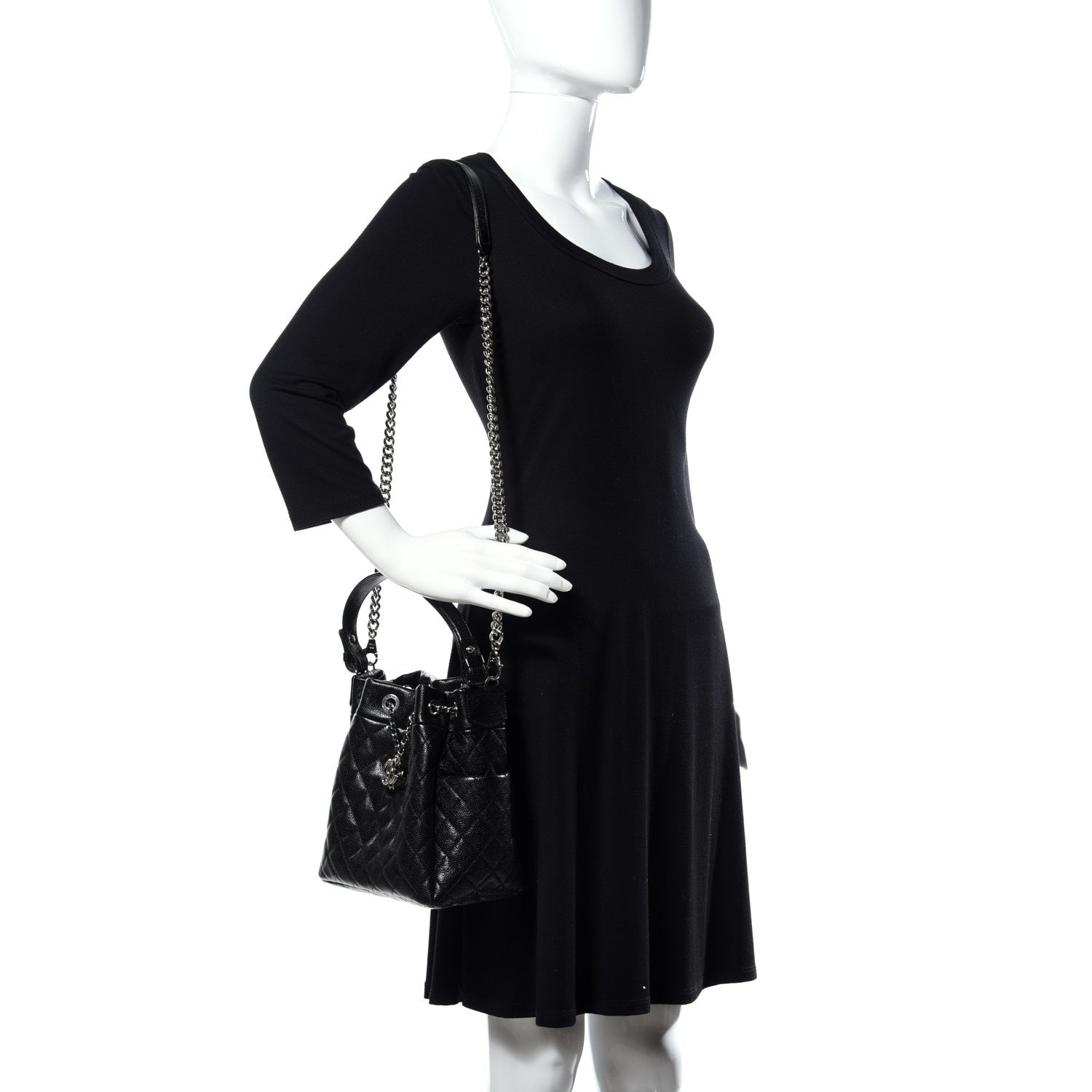 Chanel Caviar Quilted Small Chain Bucket Bag Black 2 of 12