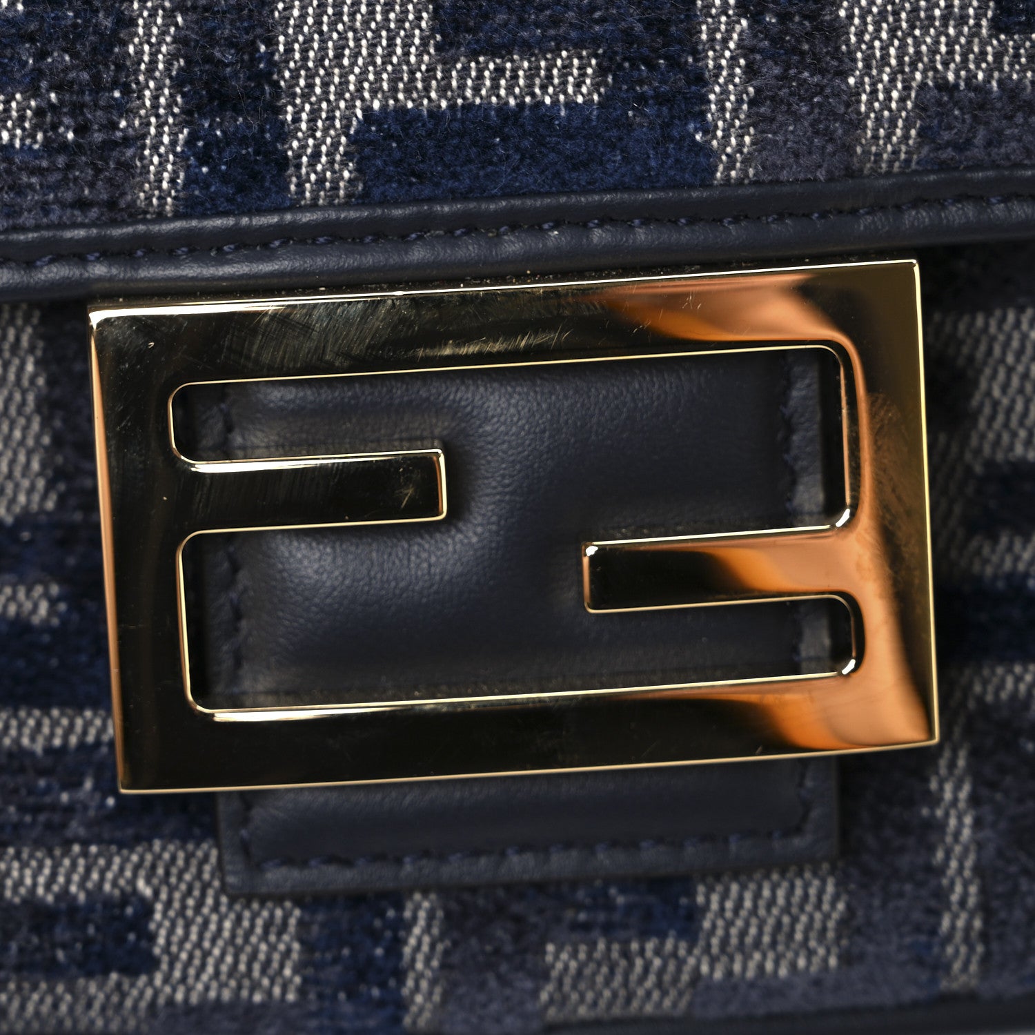 Fendi Chenille FF Embroidered Baguette Grigio Notte Flamingo 12 of 12