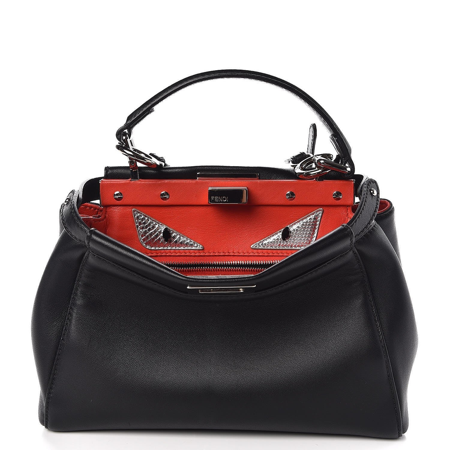 Fendi Nappa Karung Monster Eyes Mini Peekaboo Iconic Satchel Black Papavero 1 of 7