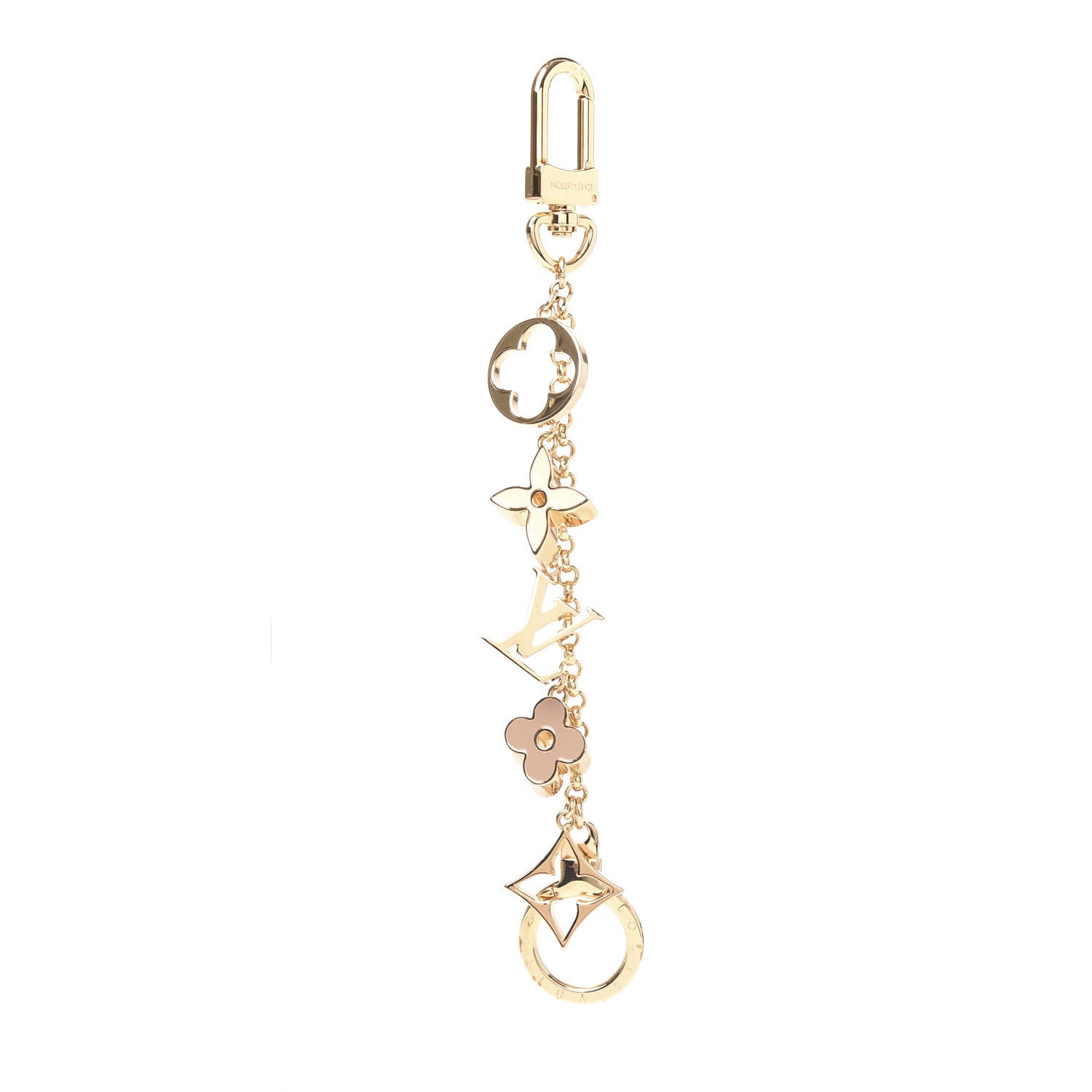 Louis Vuitton Brass Enamel Fleur De Monogram Bag Charm Chain Gold 1 of 5