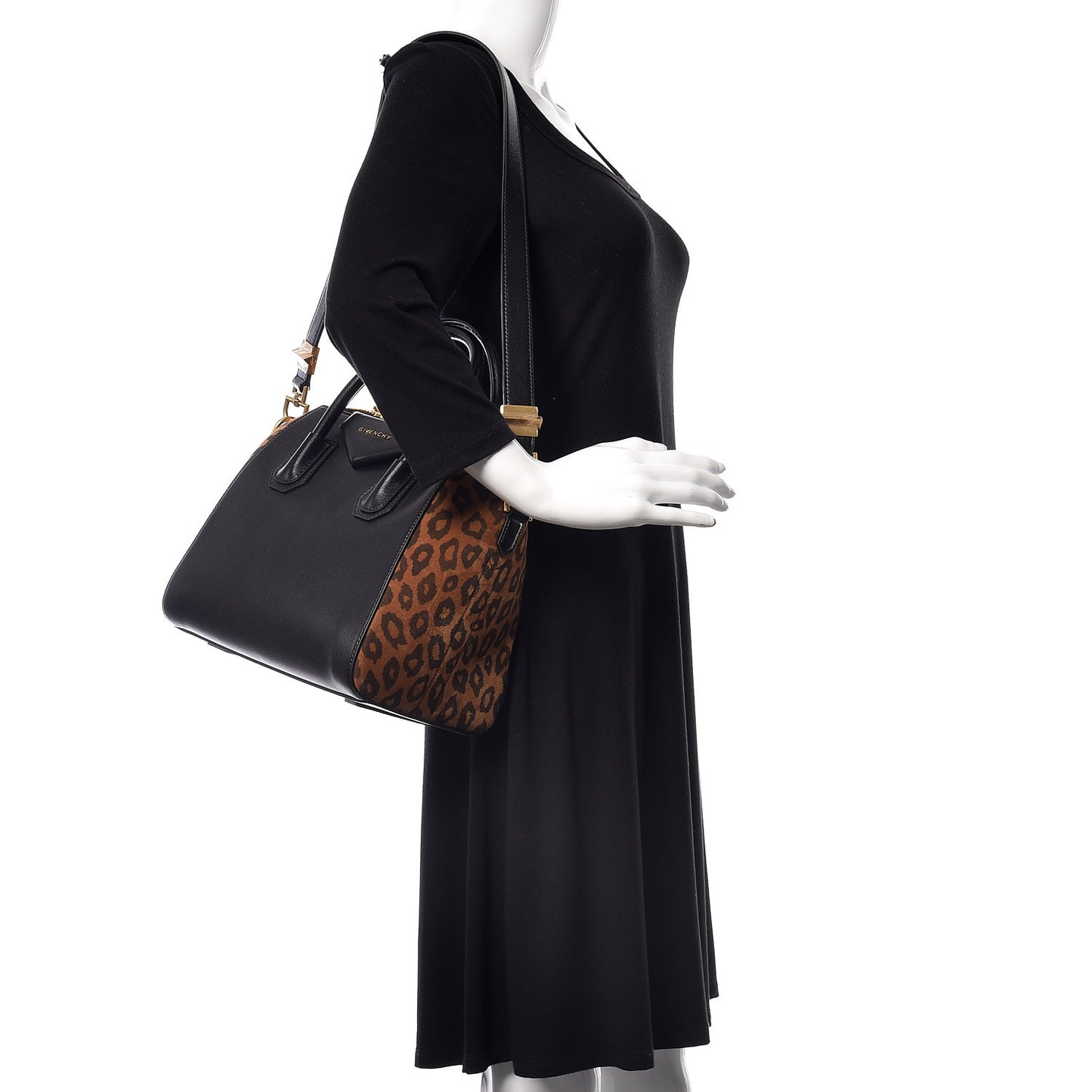 Calfskin Suede Leopard Print Small Antigona Black