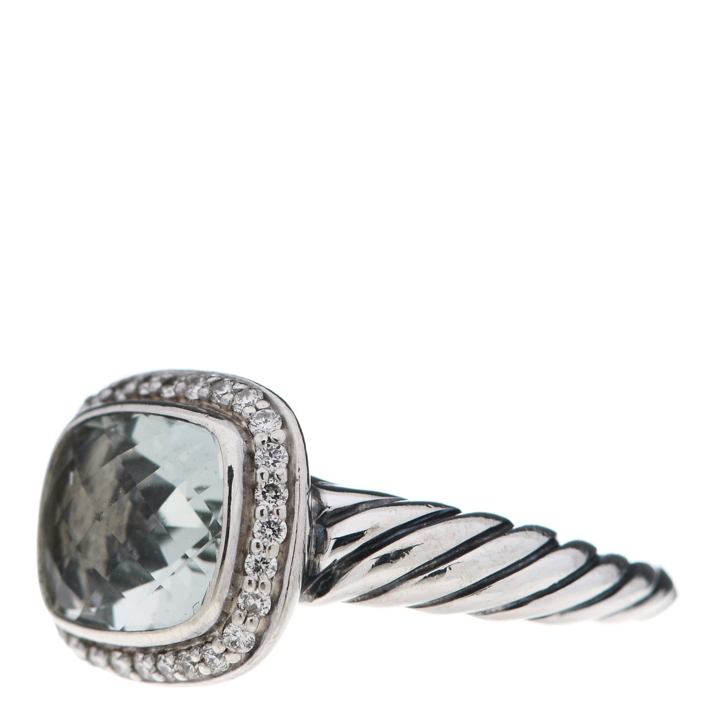 Sterling Silver Diamond Prasiolite 10mm Noblesse Ring 51 5.75