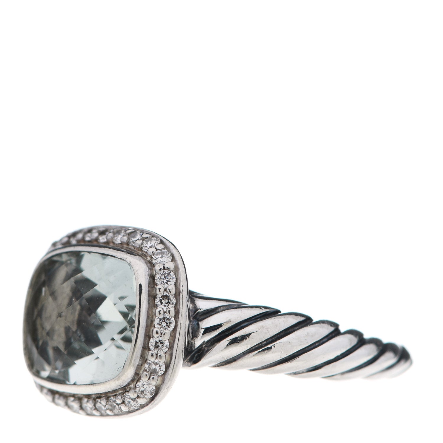 David Yurman Sterling Silver Diamond Prasiolite 10mm Noblesse Ring 51 5.75 3 of 6
