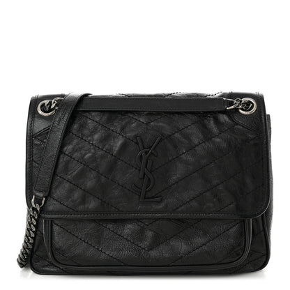 Saint Laurent Crinkled Calfskin Matelasse Monogram Medium Niki Chain Satchel Black 1 of 10