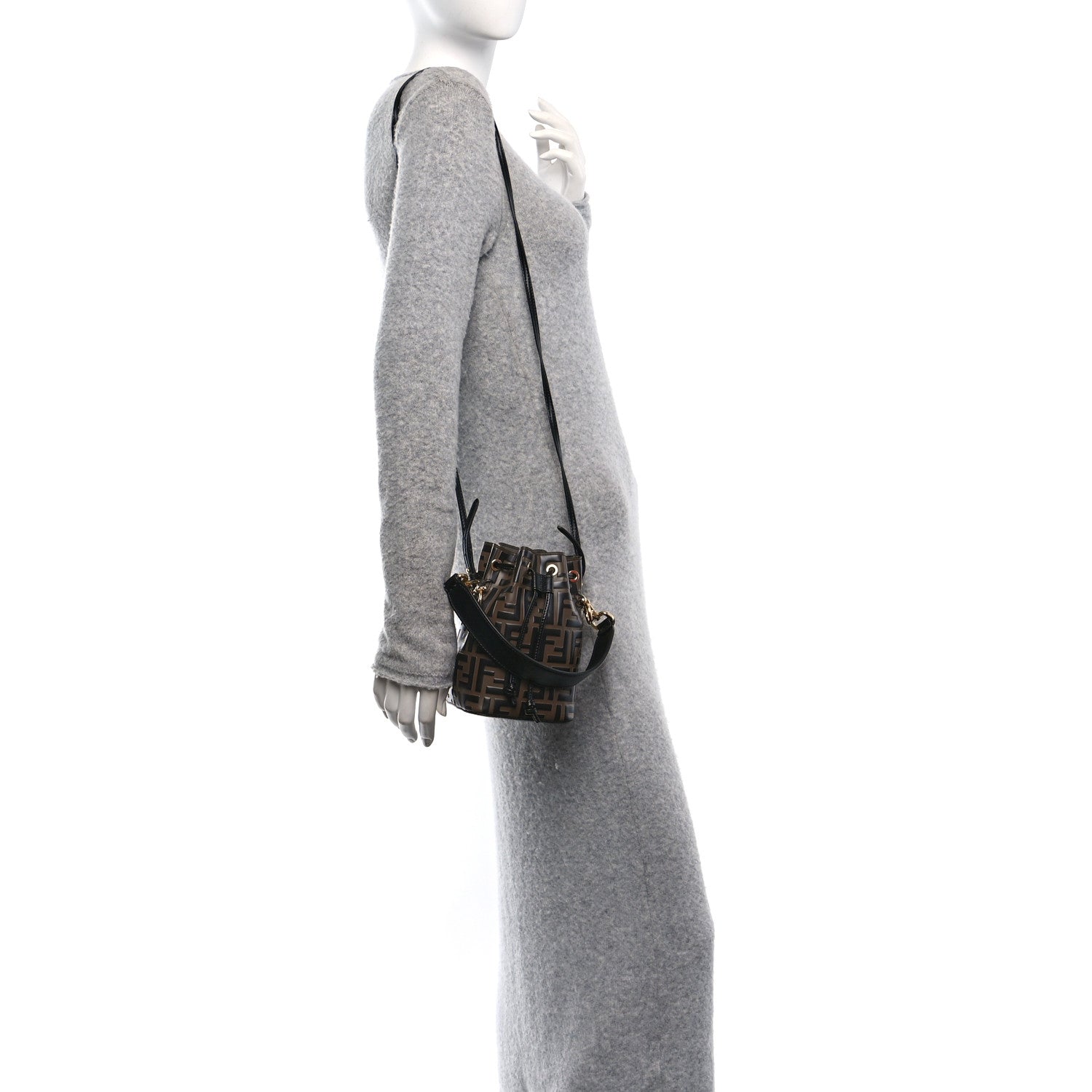 Fendi Vitello Liberty F is Fendi Bi-Color FF 1974 Embossed Mini Mon Tresor Bucket Bag Maya Black 2 of 10