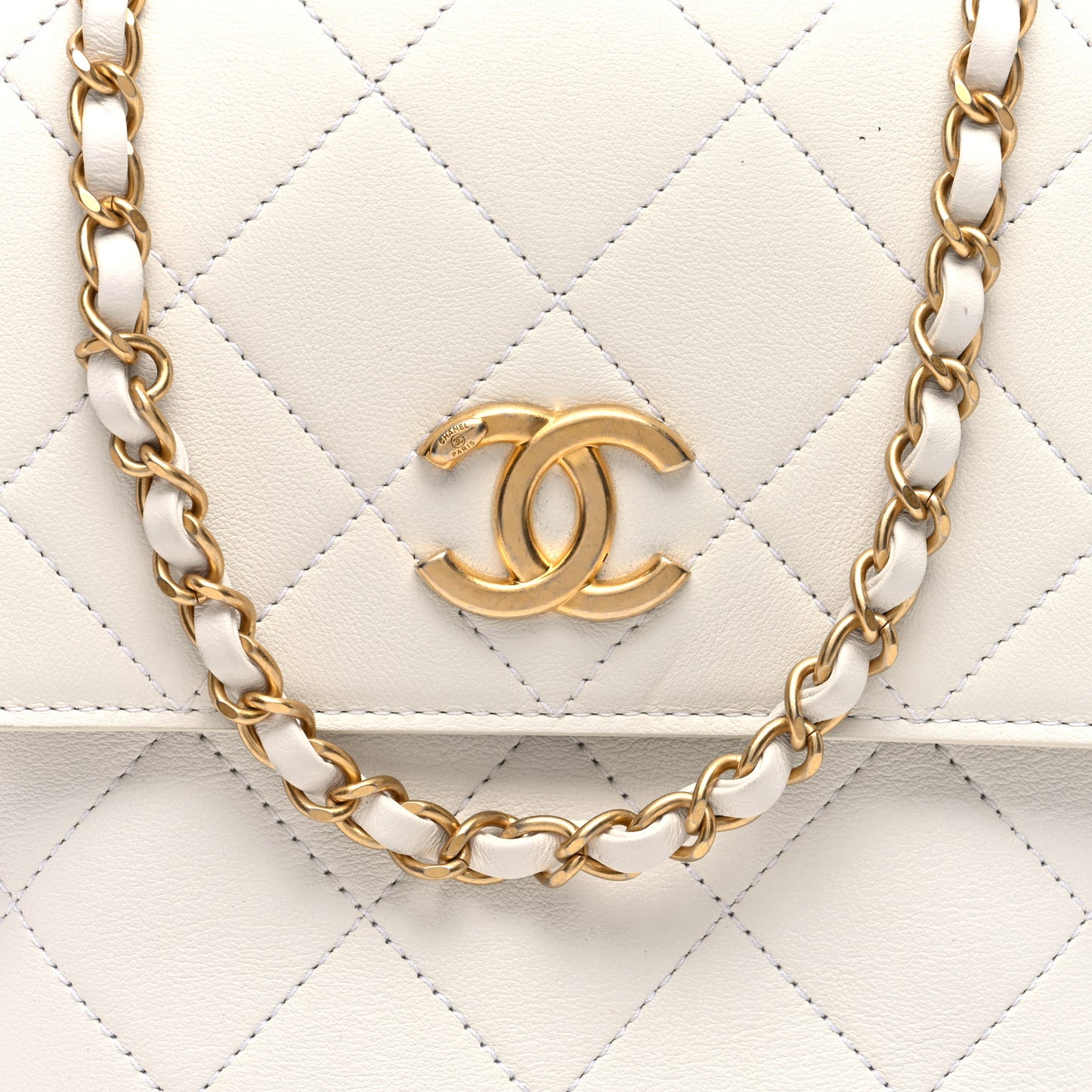 Calfskin Quilted Chain Small Hobo Bag White