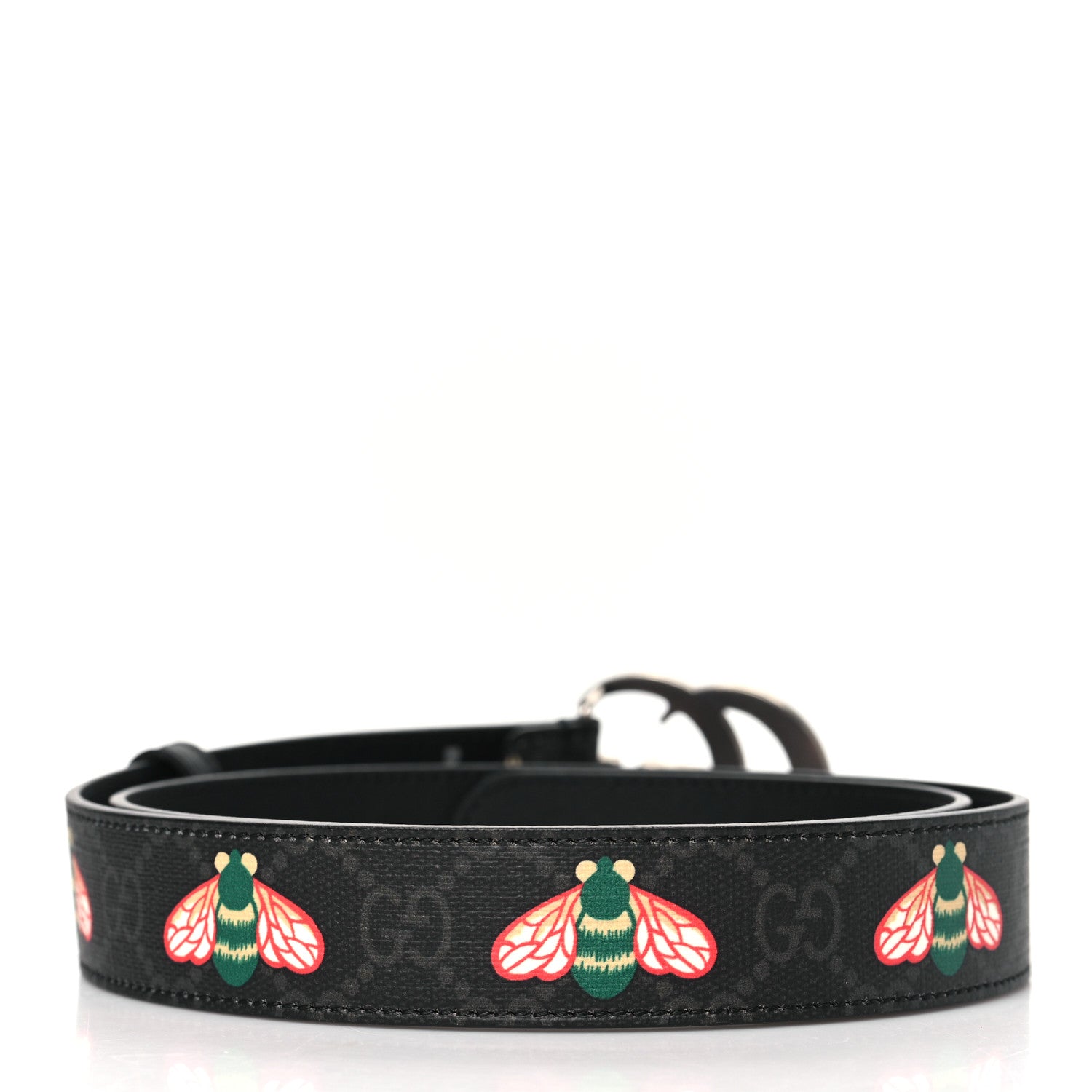 Gucci GG Supreme Monogram Bee Multicolor Appia Calfskin 30mm Belt 85 34 Black 3 of 7