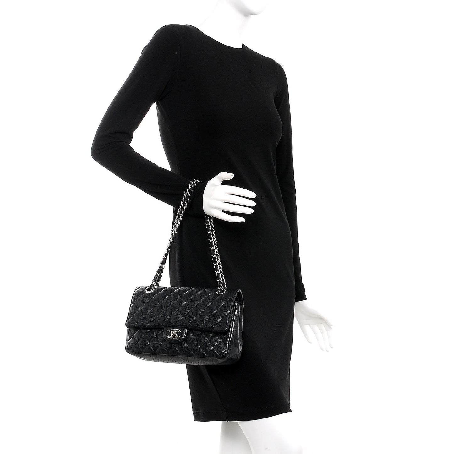Caviar Quilted Medium Double Flap Black