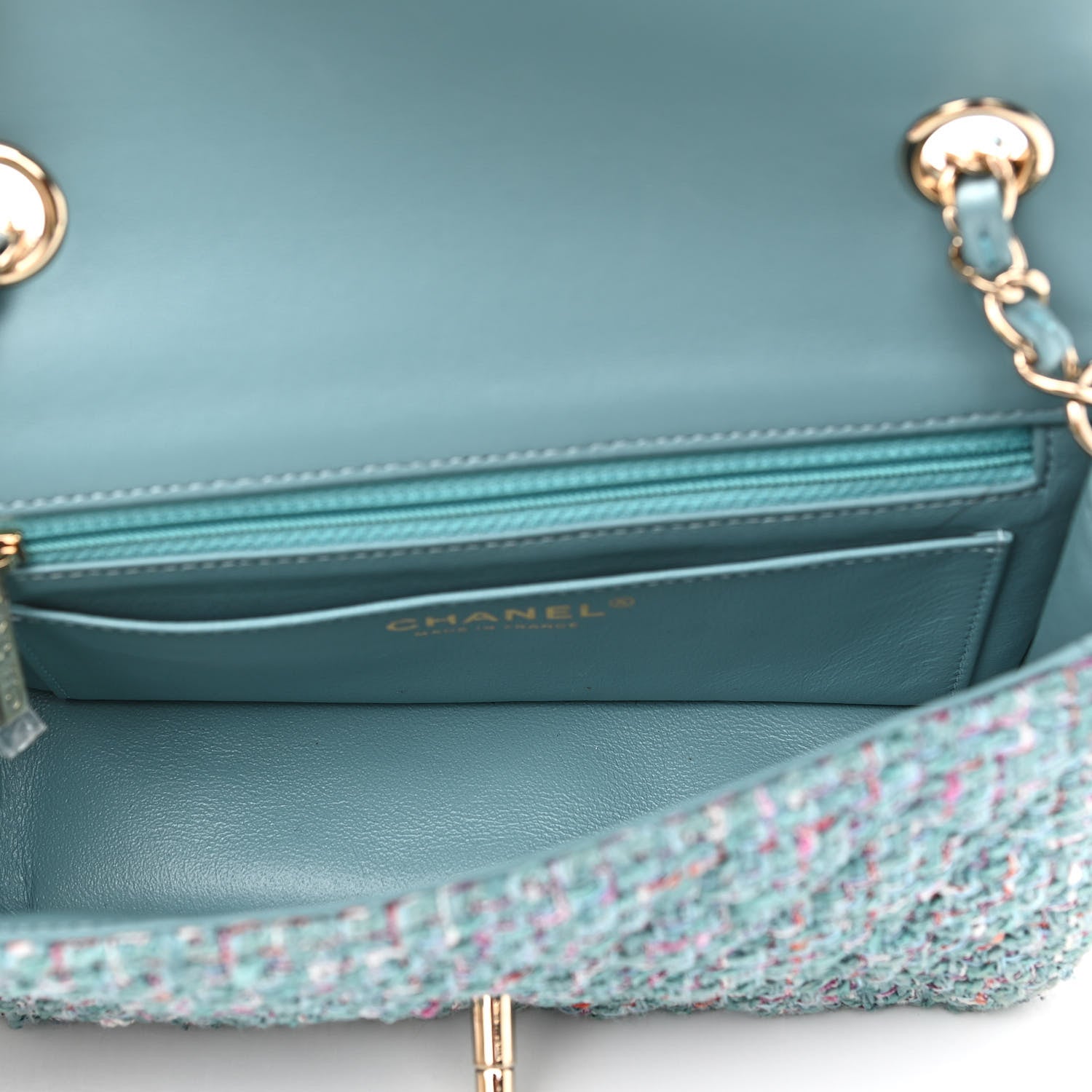 Chanel Tweed Quilted Mini Rectangular Flap Turquoise Purple White Red 5 of 10