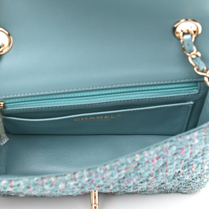 Chanel Tweed Quilted Mini Rectangular Flap Turquoise Purple White Red 5 of 10