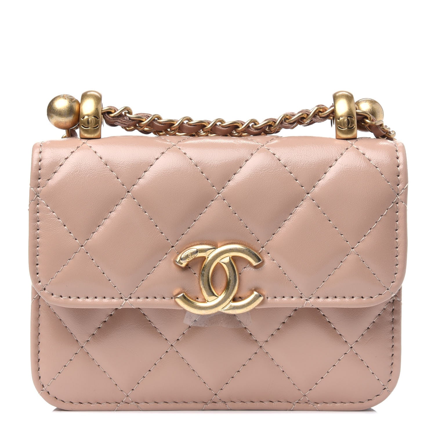 Chanel Calfskin Quilted Perfect Fit Coin Purse With Chain Beige 1 of 4