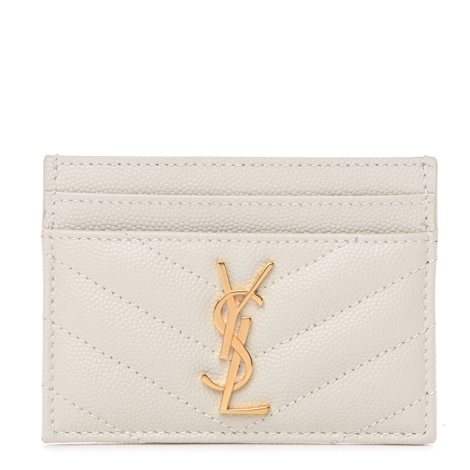 Saint Laurent Grain De Poudre Matelasse Chevron Monogram Credit Card Case Crema Soft 1 of 6