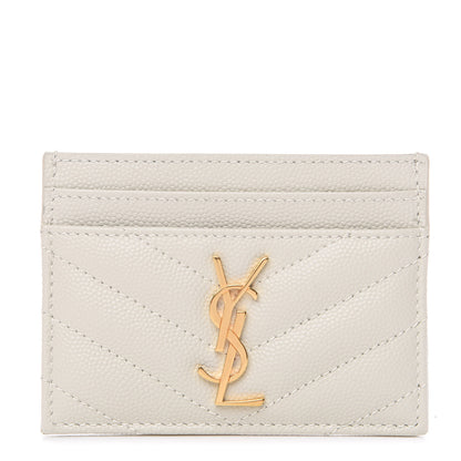 Saint Laurent Grain De Poudre Matelasse Chevron Monogram Credit Card Case Crema Soft 1 of 6