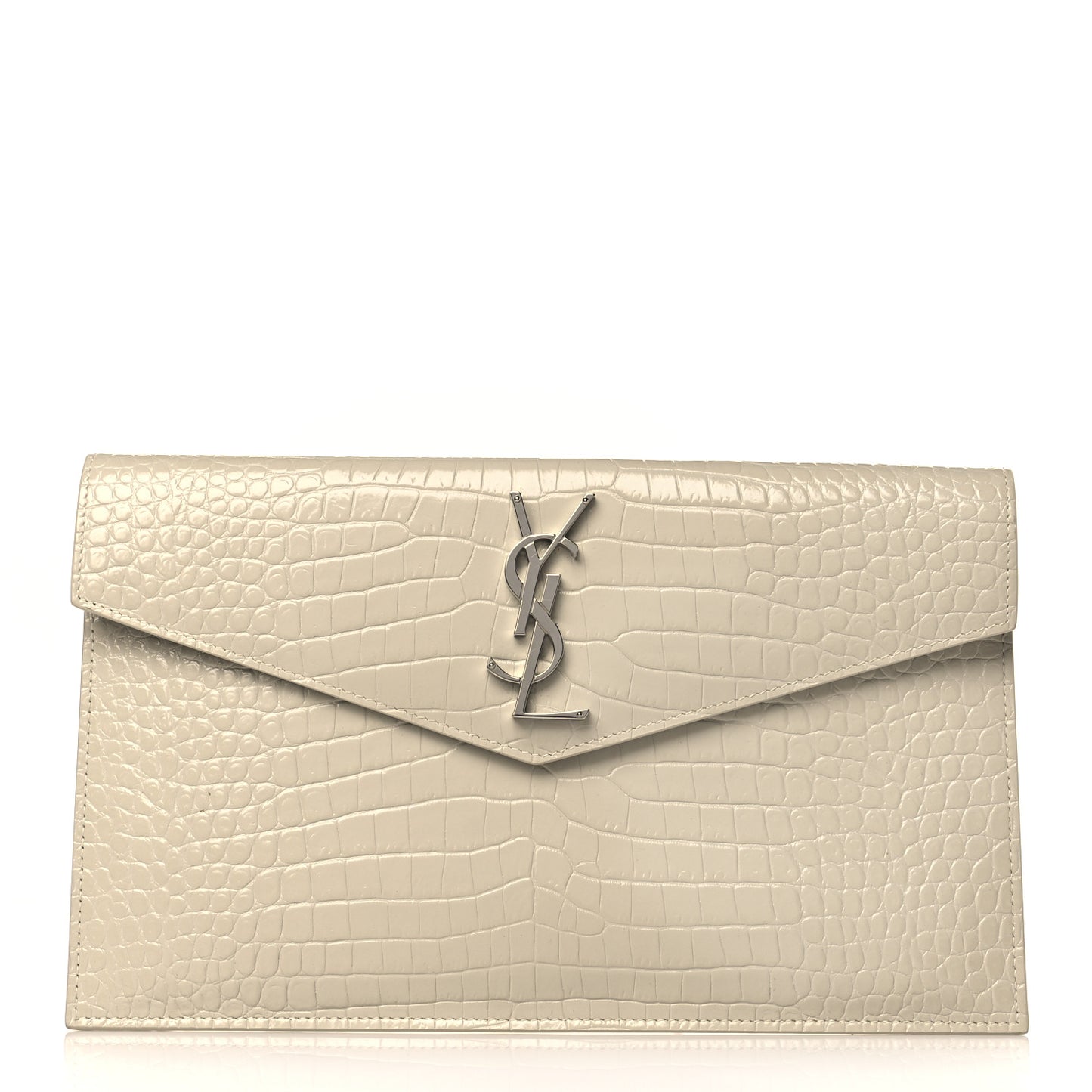 Calfskin Crocodile Embossed Uptown Monogram Pouch Crema Soft