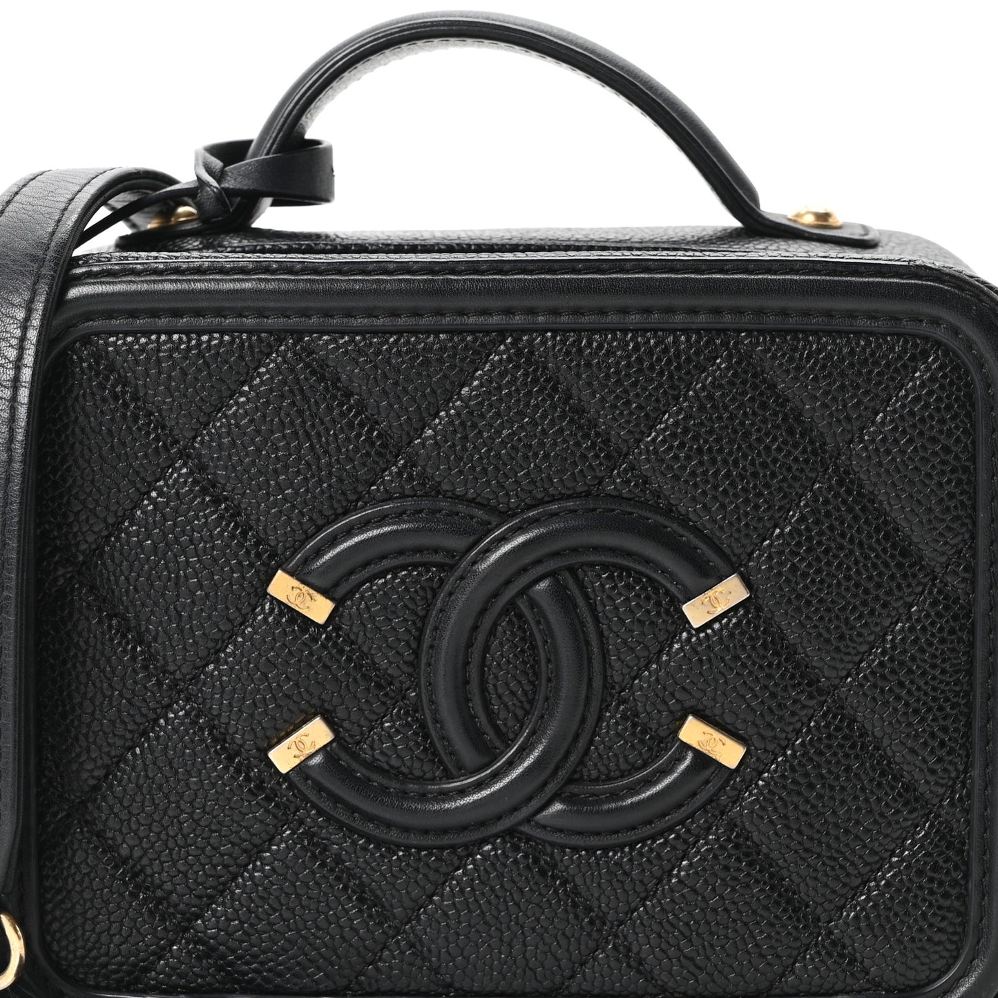 Caviar Quilted Small CC Filigree Vanity Case Black