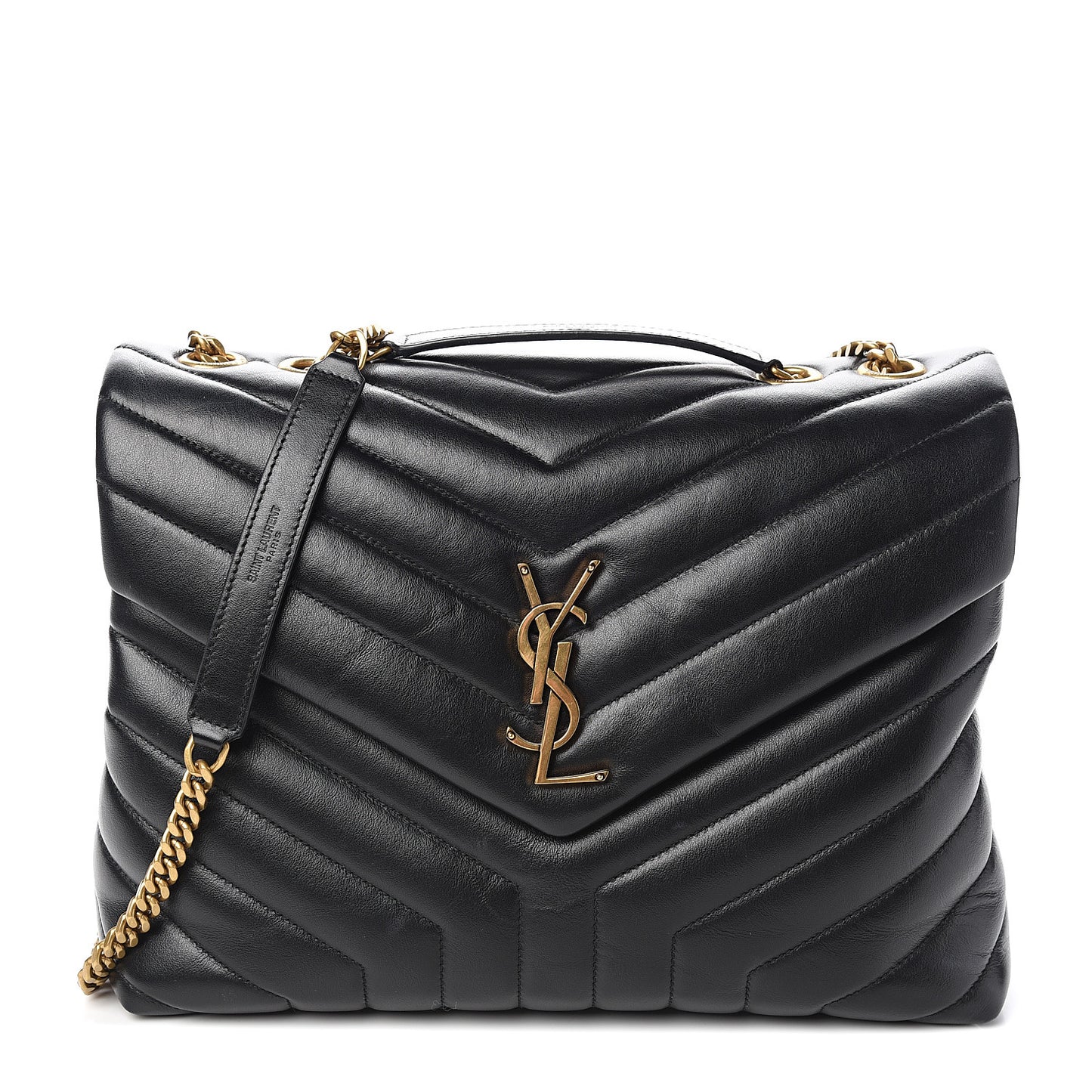 Calfskin Y Quilted Monogram Medium Loulou Chain Satchel Black