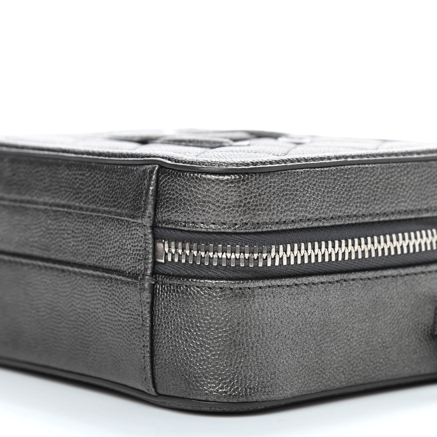 Caviar Quilted Small CC Filigree Vanity Case Dark Silver