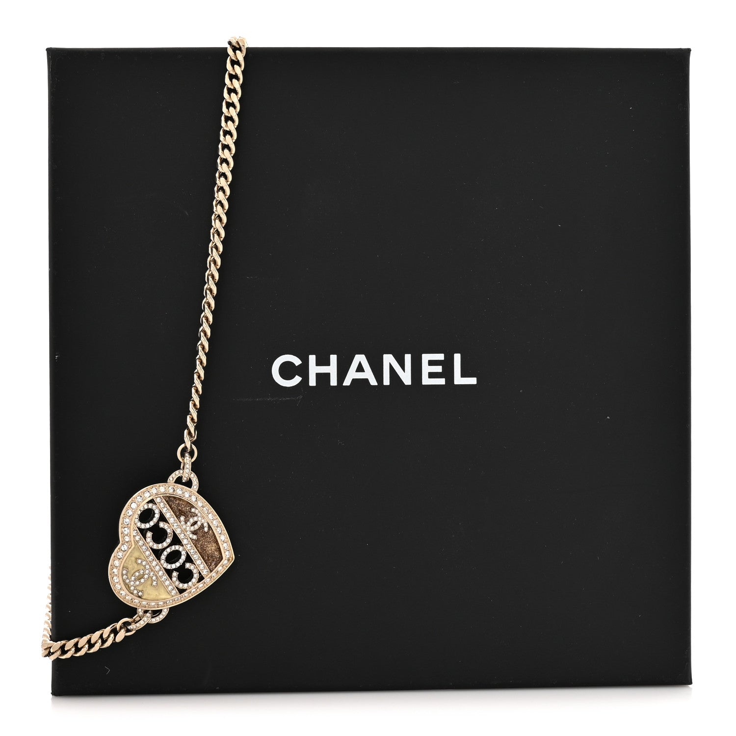 Chanel Crystal Crystal CC Coco Heart Necklace Gold 5 of 5