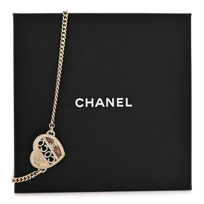 Chanel Crystal Crystal CC Coco Heart Necklace Gold 5 of 5