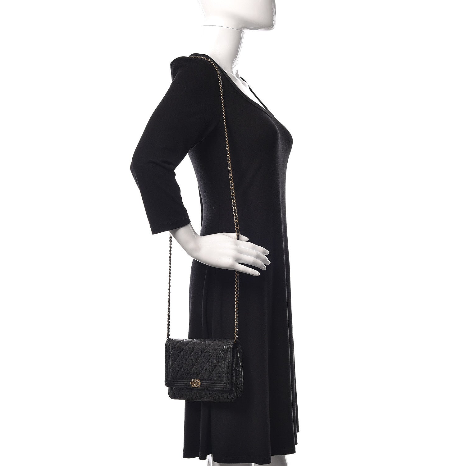 Chanel Caviar Quilted Boy Wallet On Chain WOC Black 2 of 13