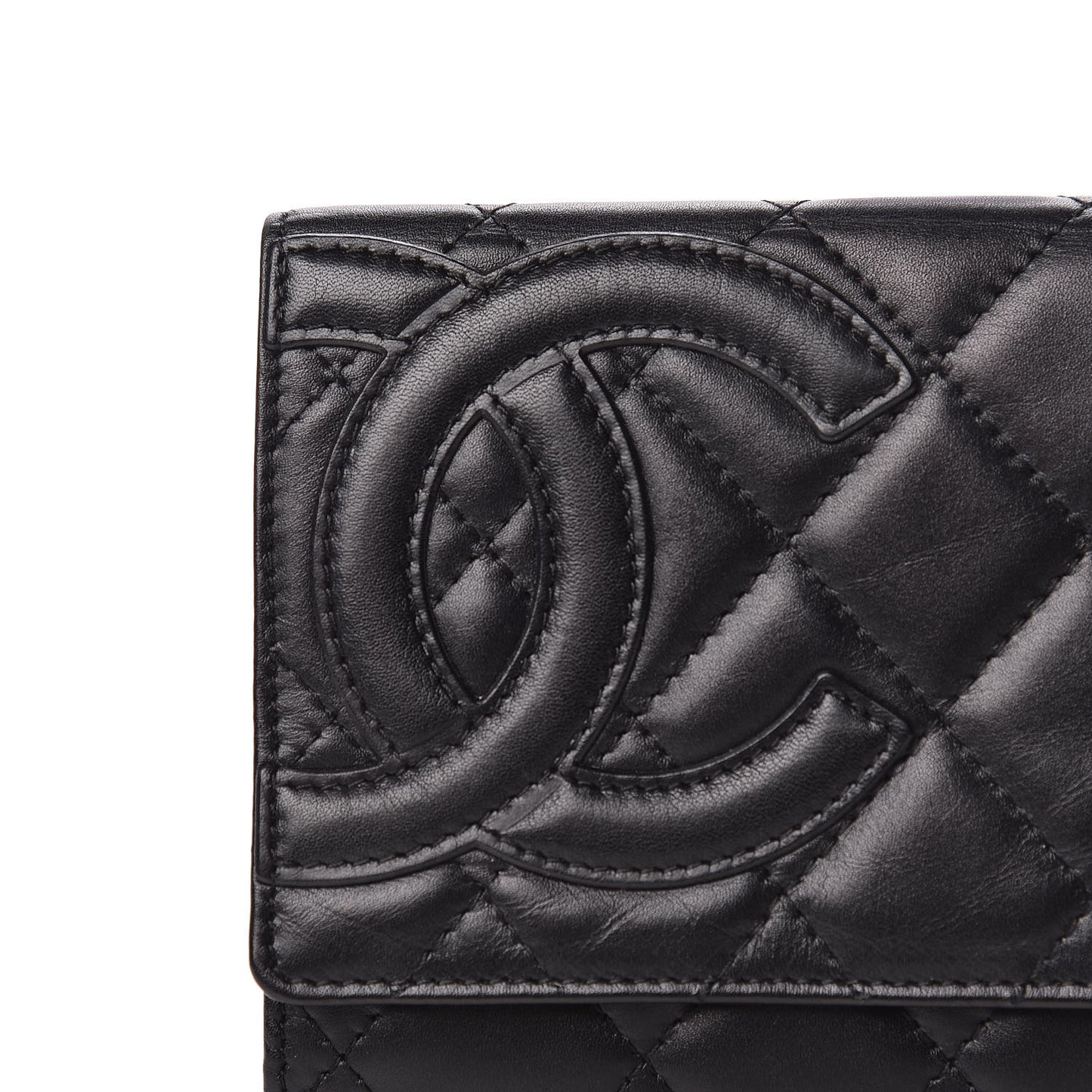 Calfskin Quilted Cambon Flap Wallet Black