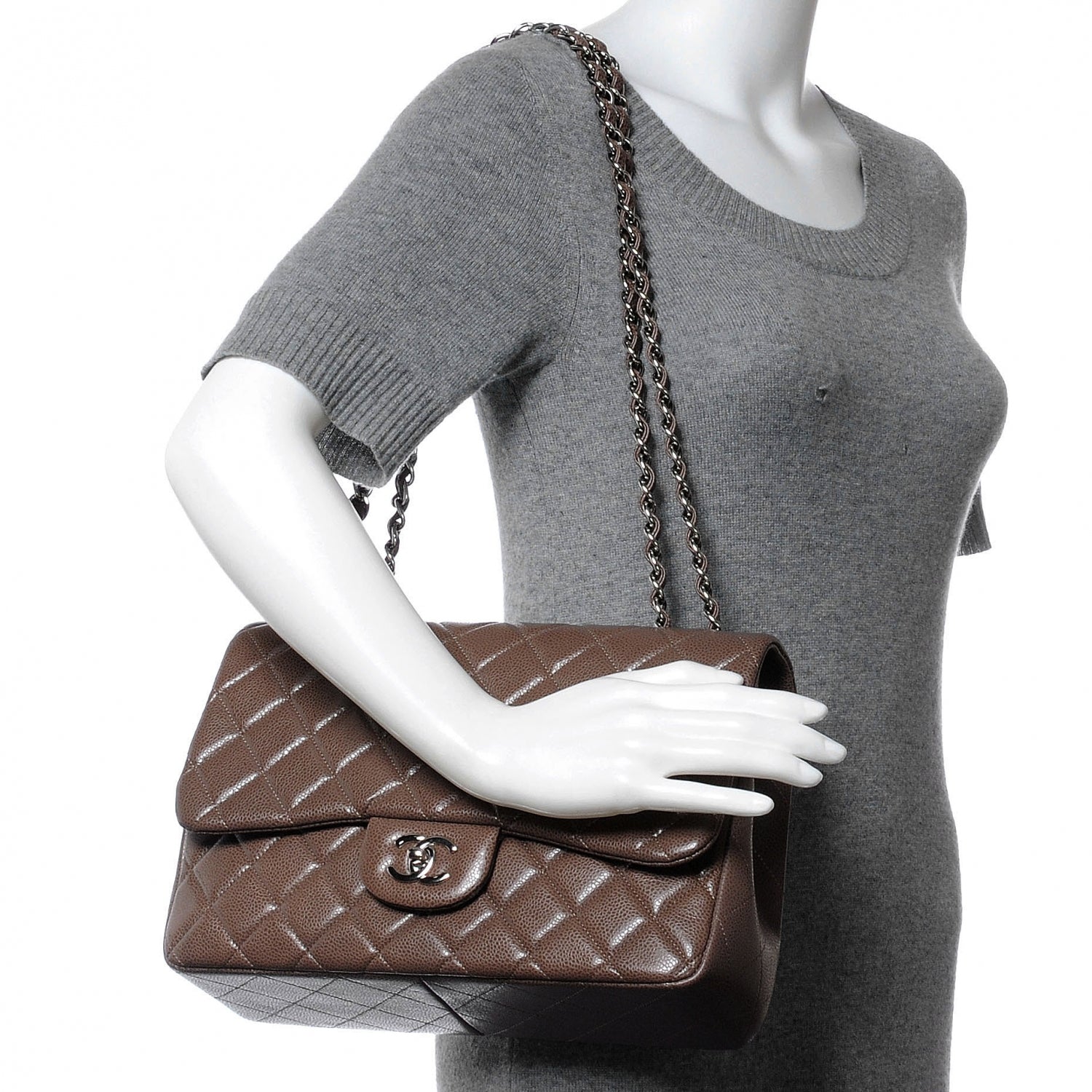 Chanel Caviar Jumbo Single Flap Taupe 2 of 7