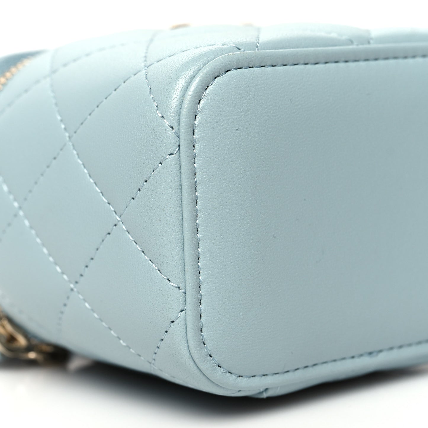 Lambskin Quilted Top Handle Mini Vanity Case With Chain Light Blue