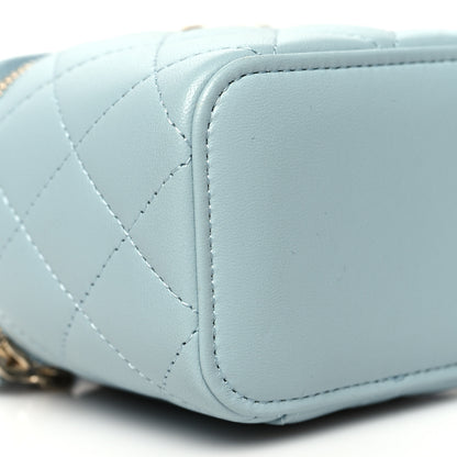 Chanel Lambskin Quilted Top Handle Mini Vanity Case With Chain Light Blue 10 of 12