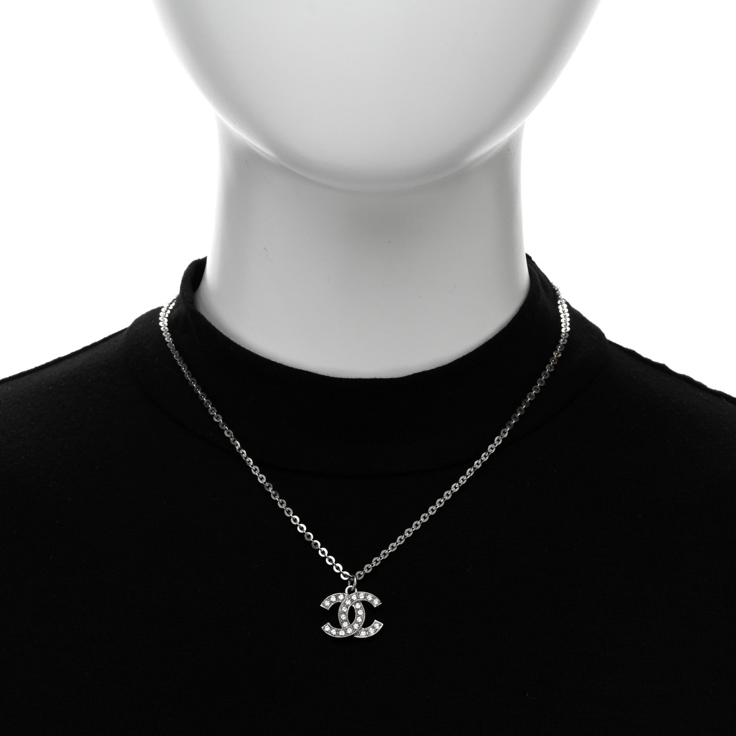 Chanel Crystal CC Pendant Necklace Silver 2 of 6