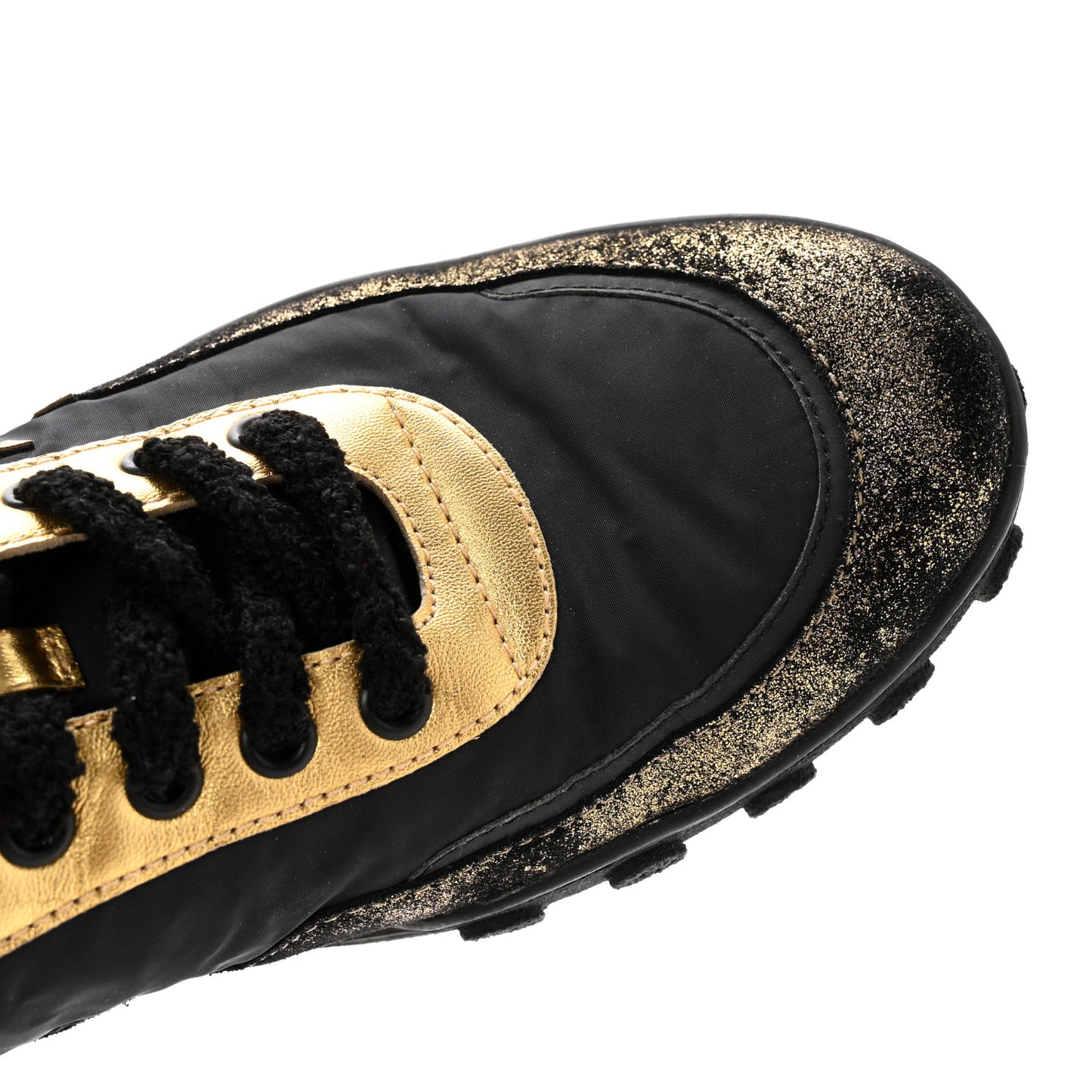 Metallic Lambskin Satin Finish Womens CC Sneakers 39.5 Black Gold