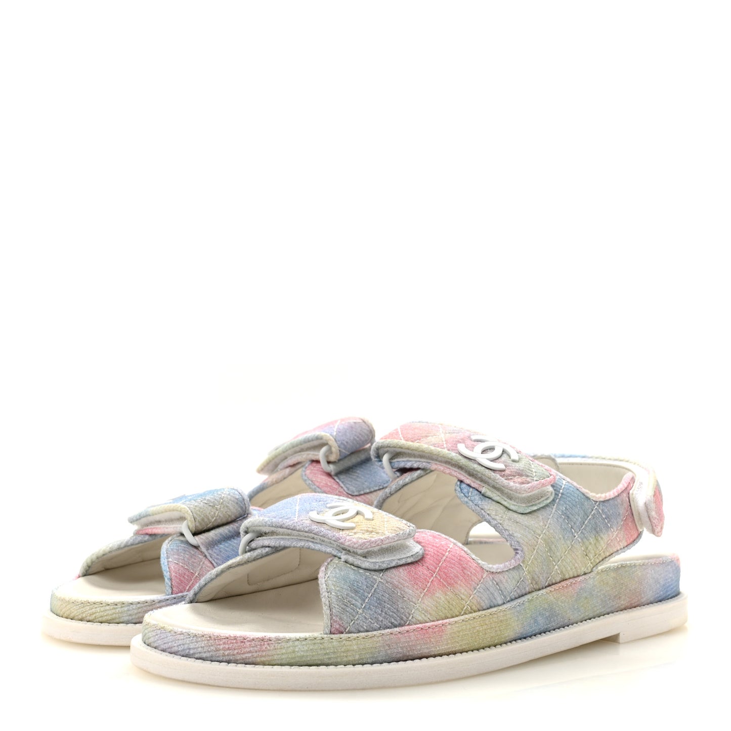 Printed Fabric Quilted Dad Sandals 41 Green Pink Blue