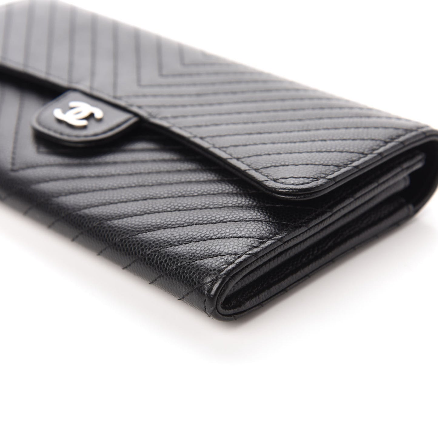 Caviar Chevron Quilted Large Flap Wallet Black