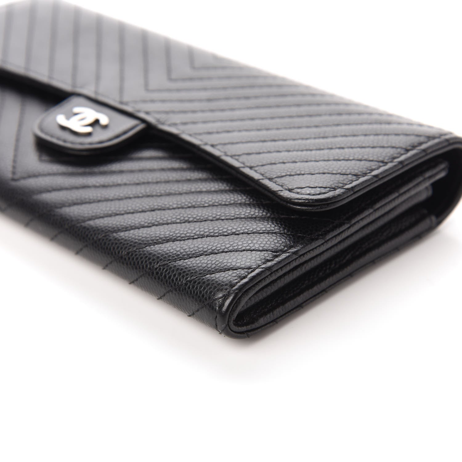 Chanel Caviar Chevron Quilted Large Flap Wallet Black 7 of 12