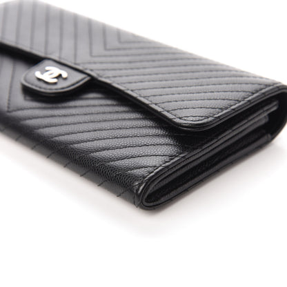 Chanel Caviar Chevron Quilted Large Flap Wallet Black 7 of 12
