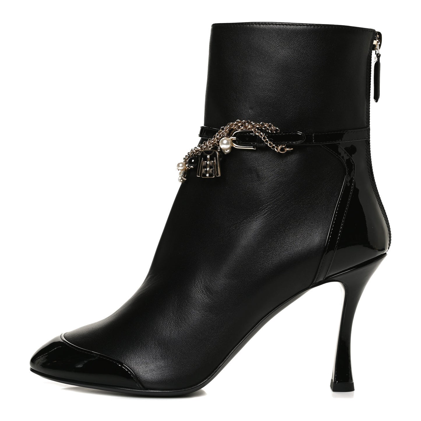 Lambskin Patent Calfskin Ankle Boots 40 Black