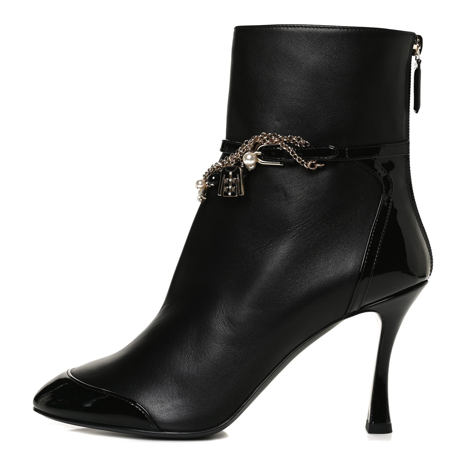 Chanel Lambskin Patent Calfskin Ankle Boots 40 Black 1 of 13