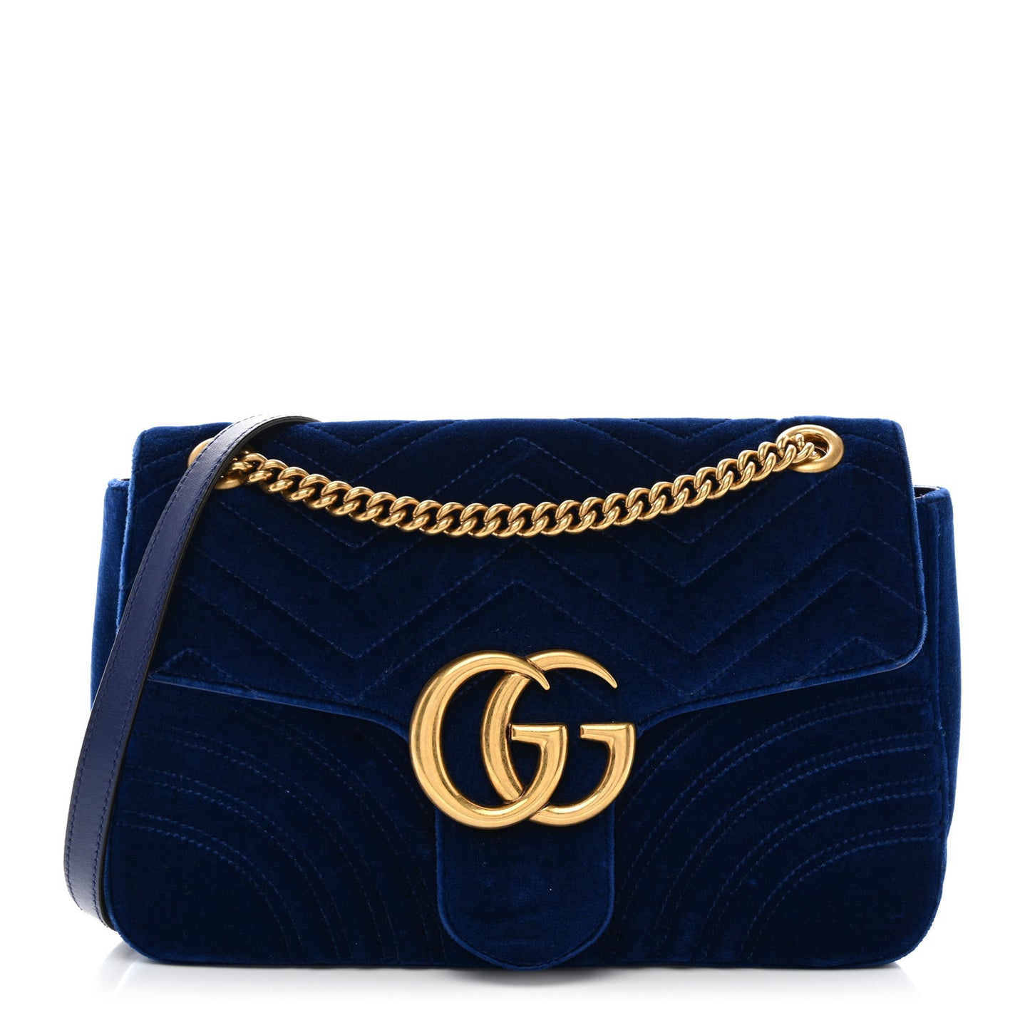Velvet Matelasse Medium GG Marmont Shoulder Bag Cobalt Blue