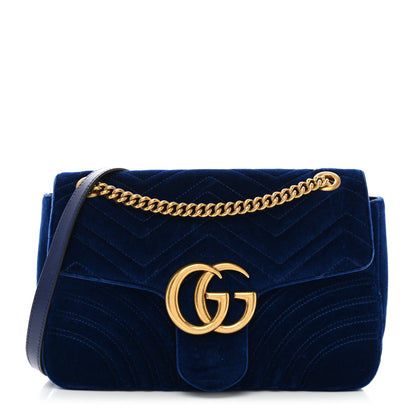 Gucci Velvet Matelasse Medium GG Marmont Shoulder Bag Cobalt Blue 1 of 10