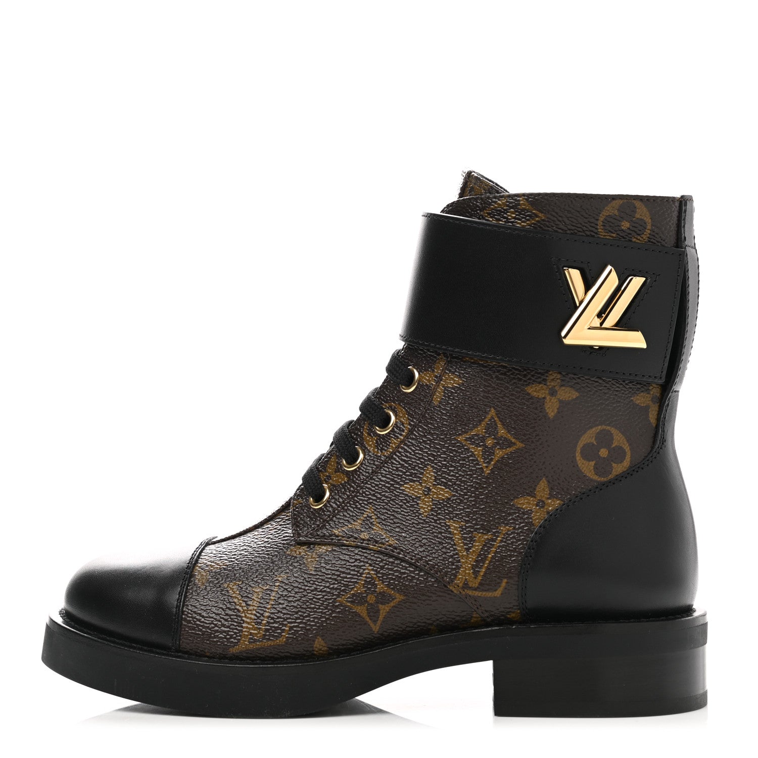 Louis Vuitton Calfskin Monogram Wonderland Flat Ranger Boots 35 Black 1 of 9