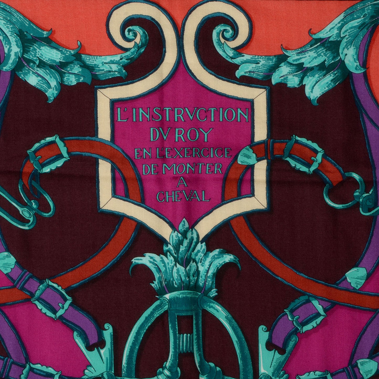 Cashmere Silk L'Instruction du Roy Shawl GM 140 Aubergine Fuchsia Vert
