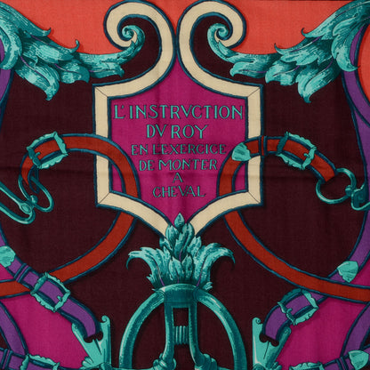Hermes Cashmere Silk L'Instruction du Roy Shawl GM 140 Aubergine Fuchsia Vert 3 of 6