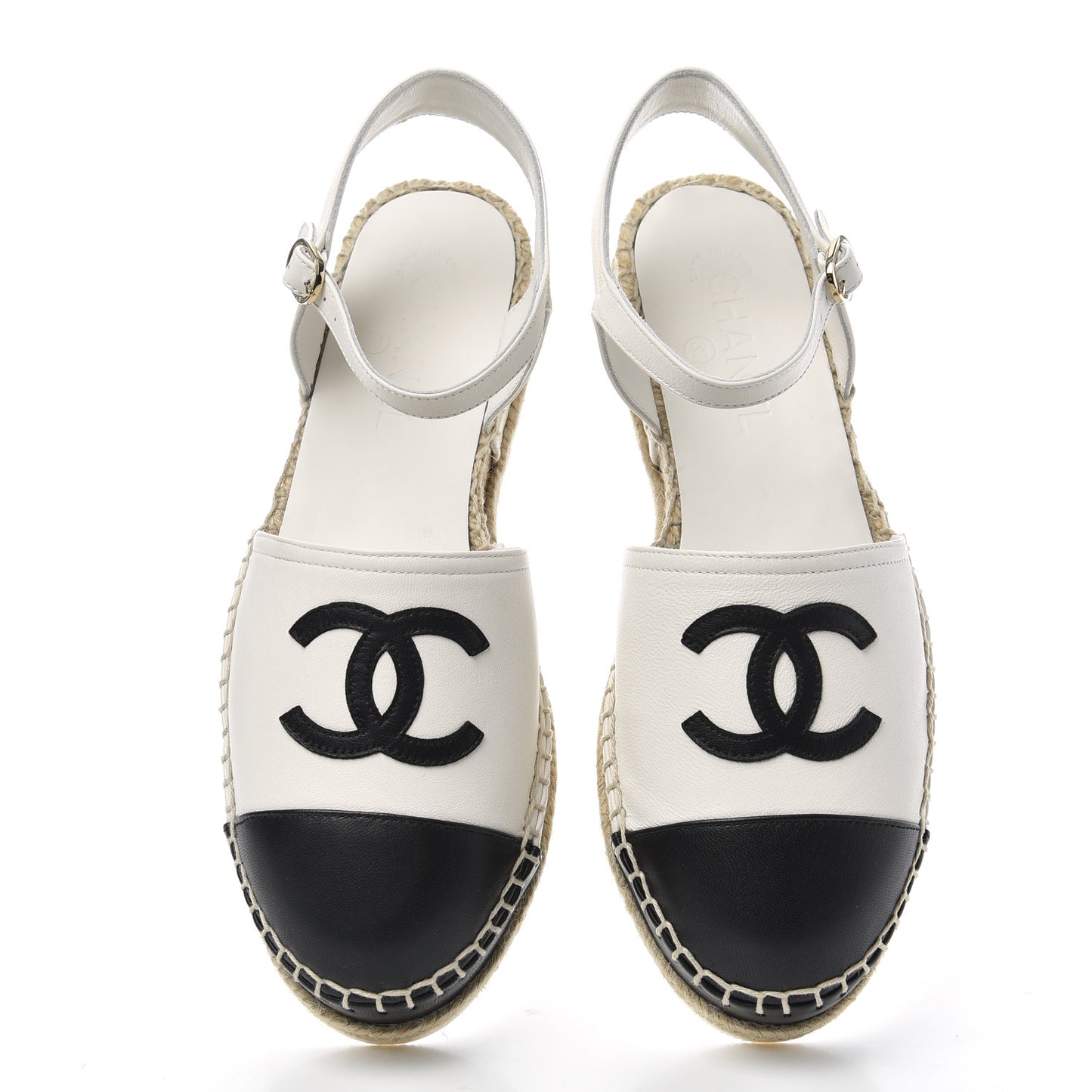 Lambskin Cap Toe CC Espadrille Sandals 38 Black White
